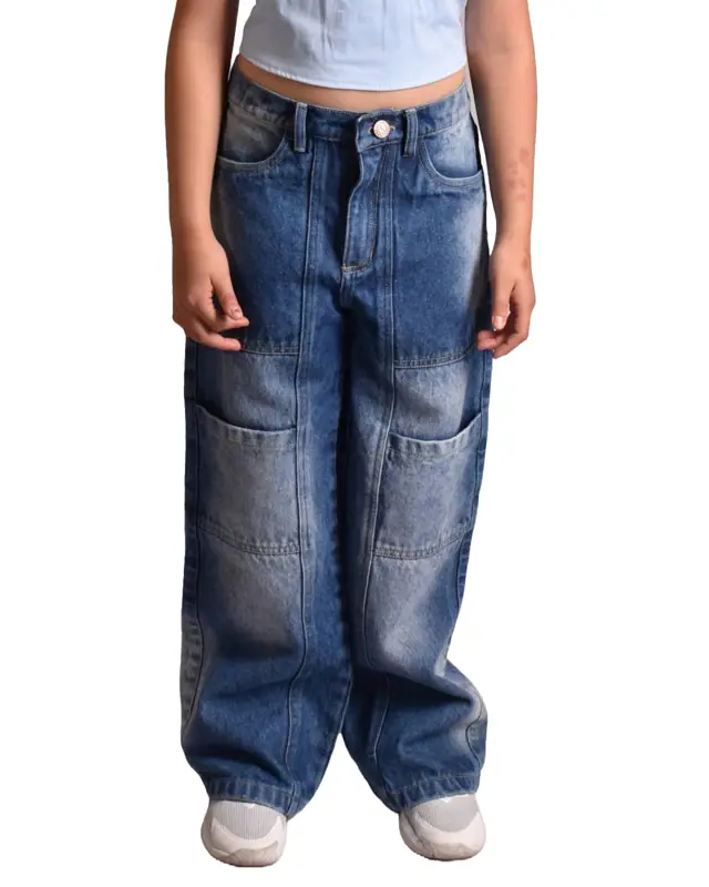 Jean Ancho Bloques Azul Medio Niña - Talla 8 — Jeans y Pantalones Big Boys Ecuador